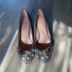 Jcrew plaid jeweled block heels